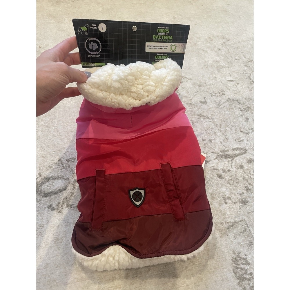 Silver Paws Winter Fleece Sherpa Lined Dog Jacket Pink Striped NWT Small Dog